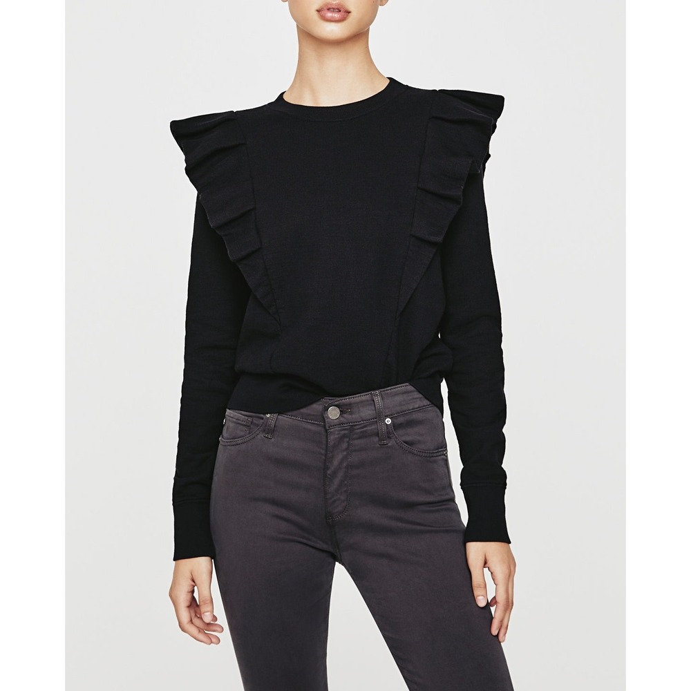 AG‎ Adriano Goldschmied Women's Black Ruffle Shoulder Abott Sweatshirt Small NWT